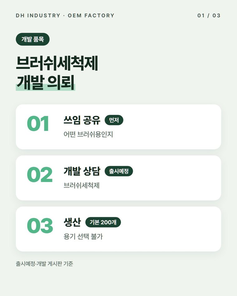 브러쉬세척제 OEM, 솔 판매처를 위한 자체 브랜드 개발 상담 | 디에이치인더스트리
